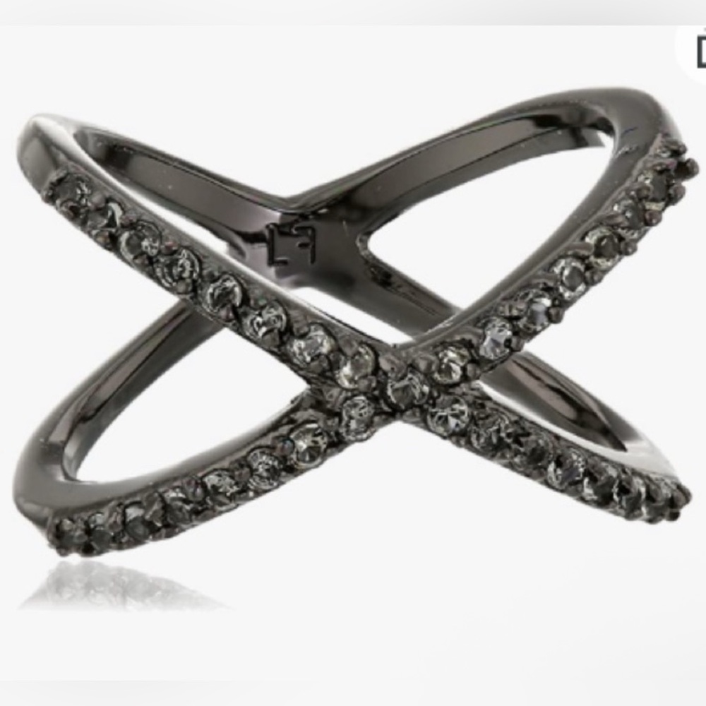 NWT Lisa Freede Large Micro-Pave Cubic Zirconia X-Shape Ring